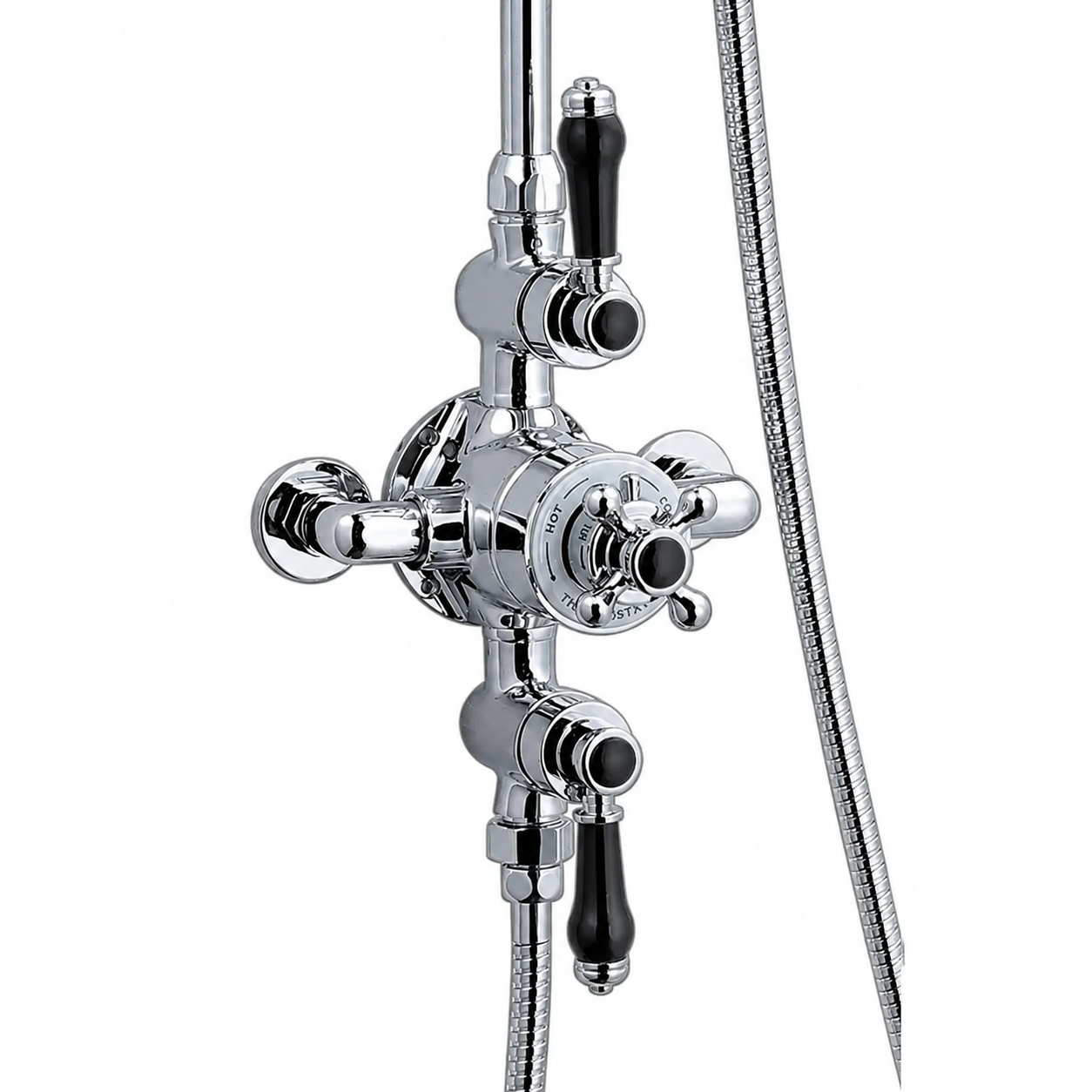 Nostalgic Thermostatic Shower Valve & Rigid Riser Kit with Black Handles