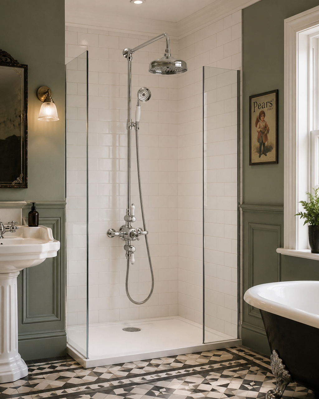 Nostalgic Thermostatic Valve & Rigid Riser Kit - White Handles