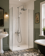 Nostalgic Thermostatic Valve & Rigid Riser Kit - White Handles