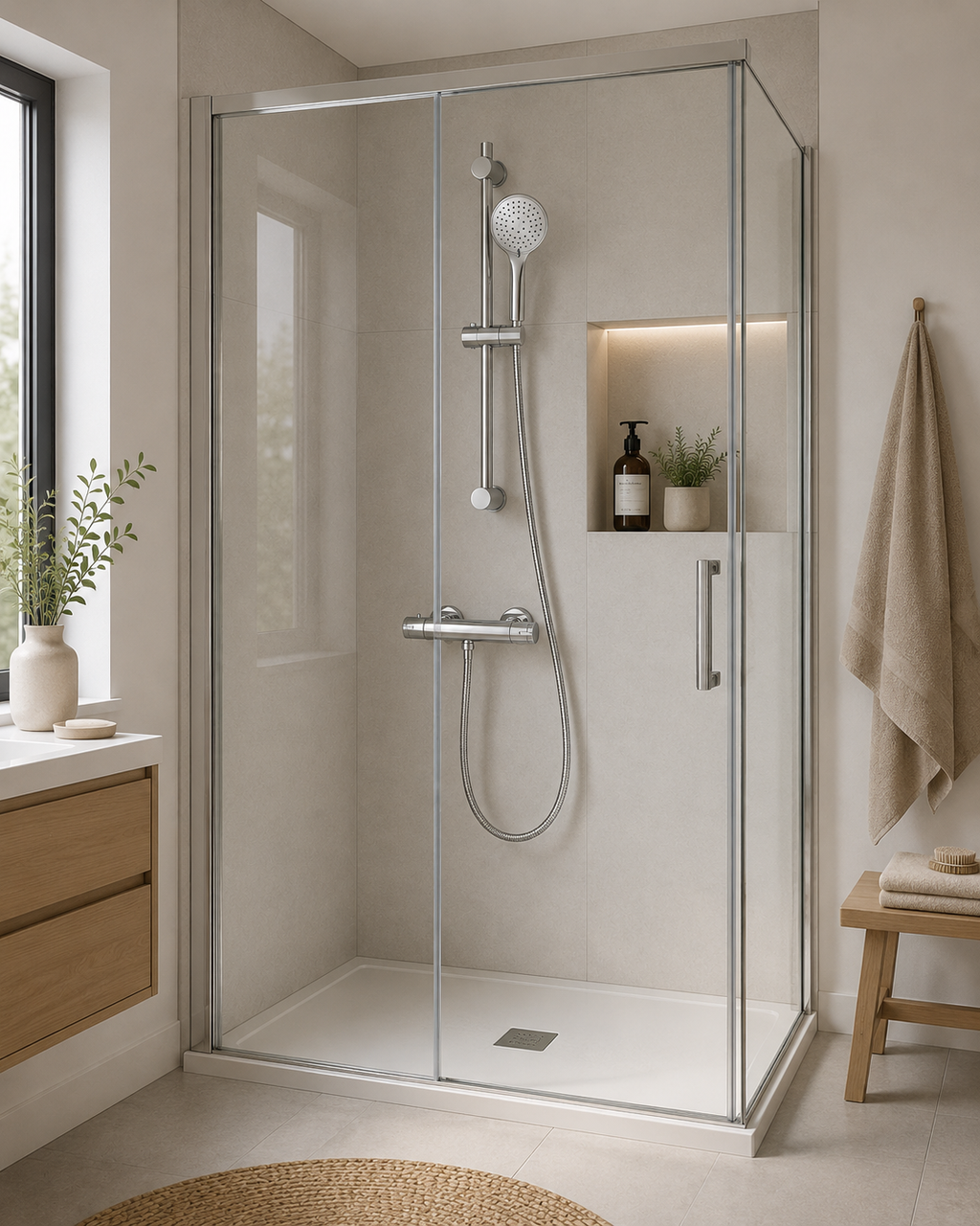 Ohio Thermostatic Bar Valve & Riser Kit with Rainfall Shower Head – Chrome
