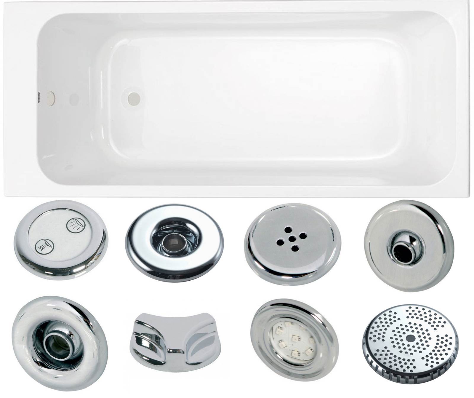 Oklahoma 1700 x 700mm Single Ended Whirlpool Bath - Option 3