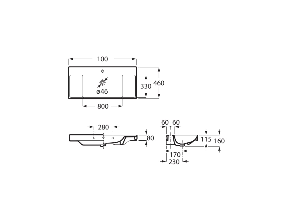 Roca Ona 1000 x 460mm 1 Tap Hole Basin