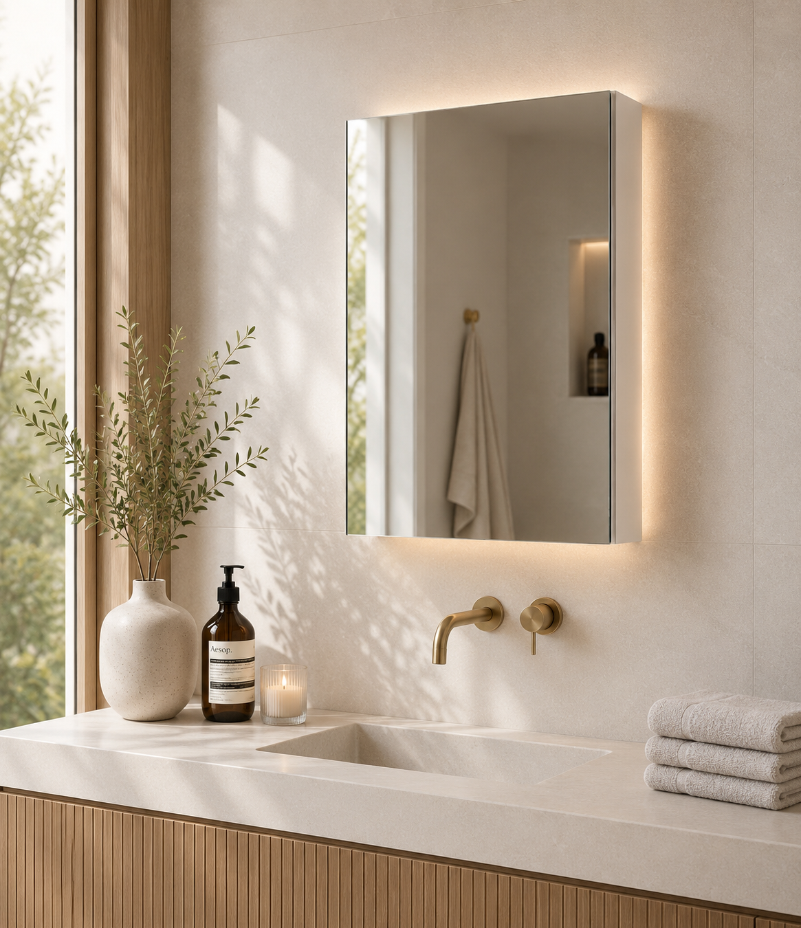 Genesis Options 500mm Single Door Mirrored Bathroom Cabinet - Gloss White
