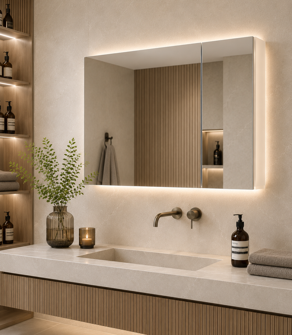 Genesis Options 600mm Double Door Mirrored Bathroom Cabinet - Gloss White