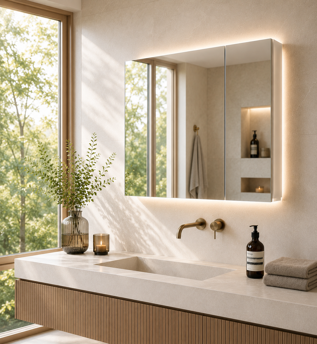 Genesis Options 700mm Double Door Mirrored Bathroom Cabinet - Gloss White