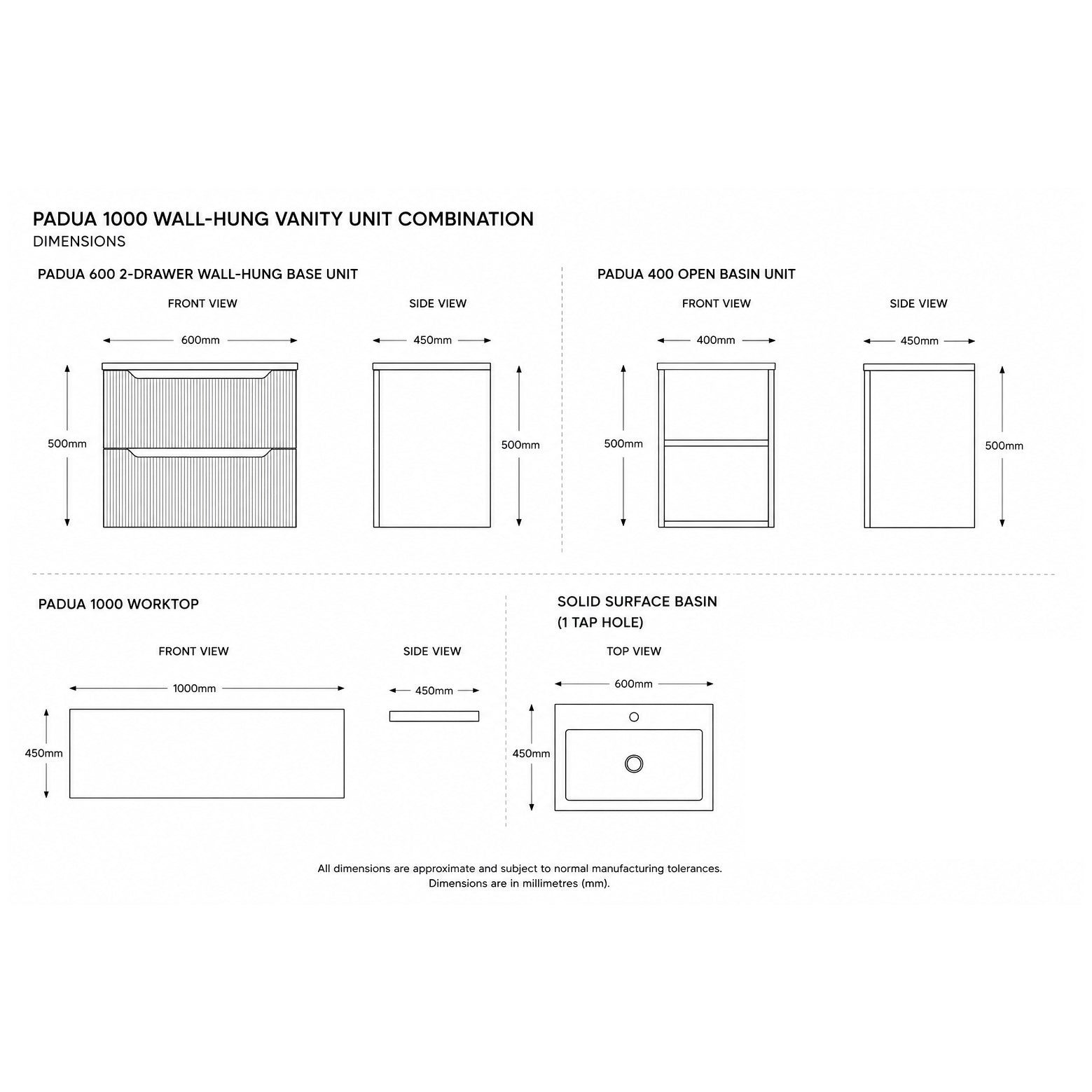 Padua 100 2-Drawer Wall-Hung Unit Combination
