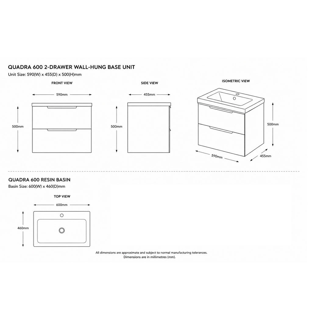Quadra 60 2-Drawer Wall-Hung Vanity Unit
