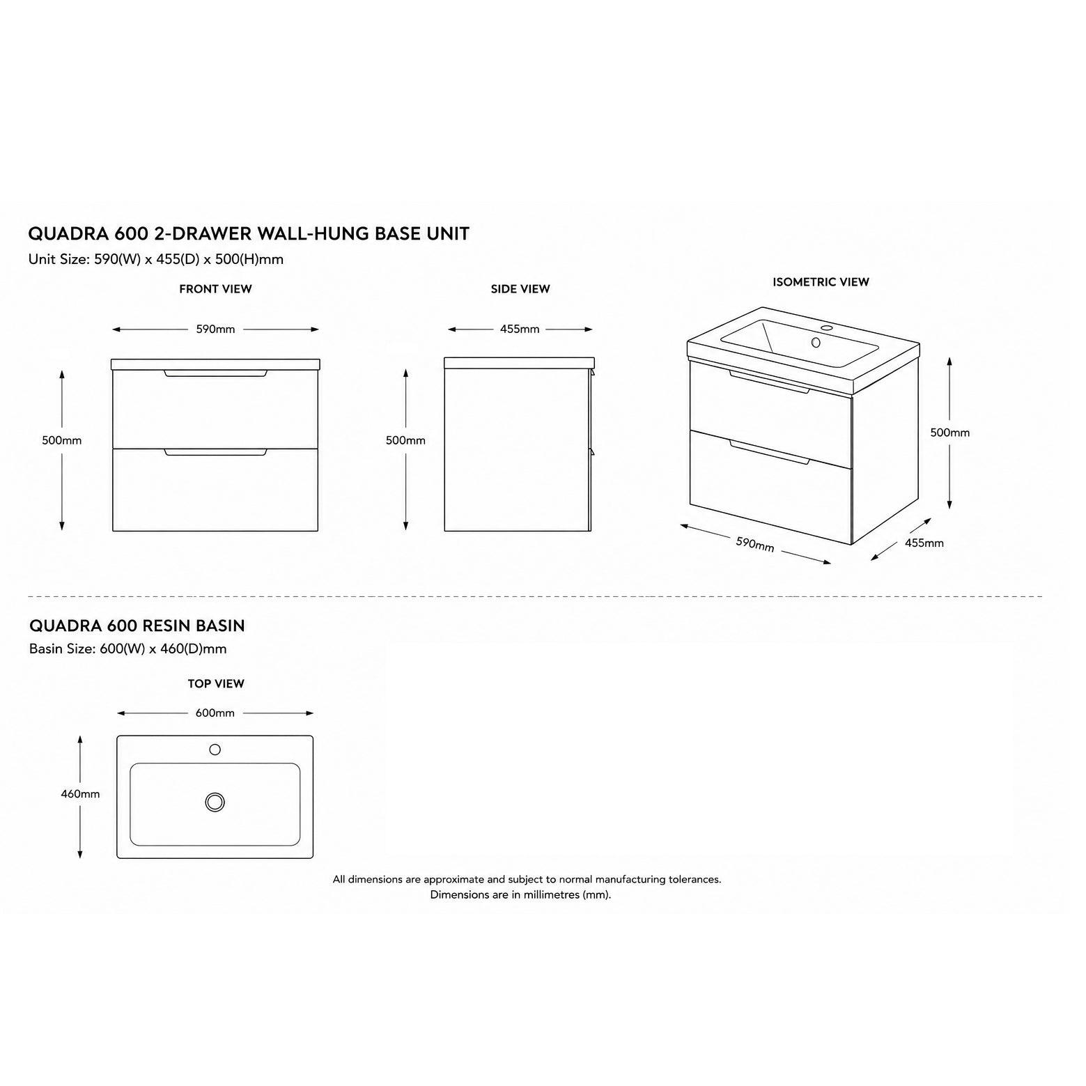 Quadra 60 2-Drawer Wall-Hung Vanity Unit