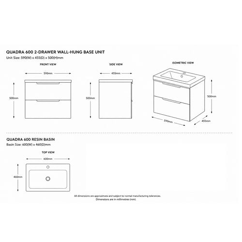 Quadra 60 2-Drawer Wall-Hung Vanity Unit