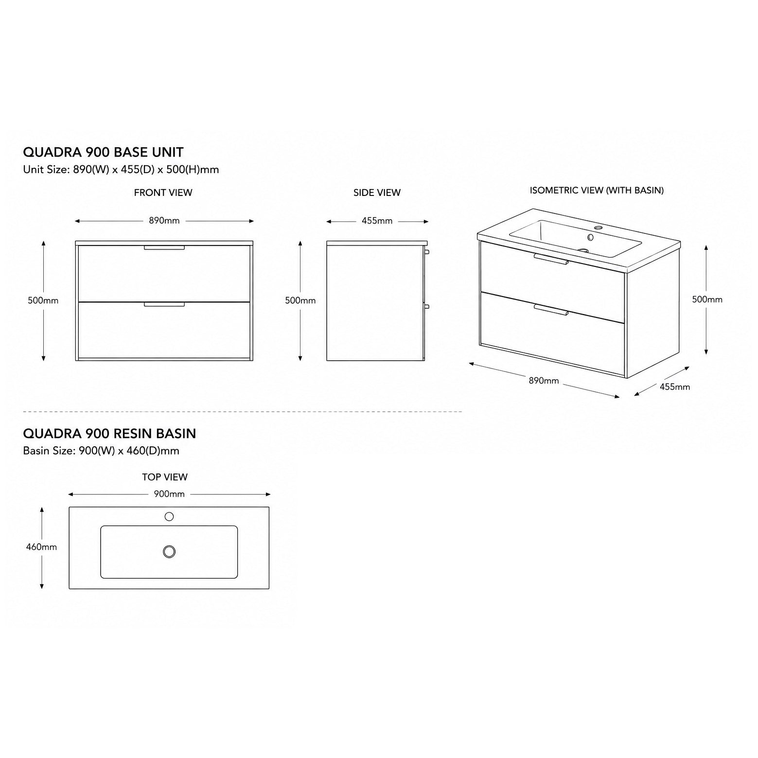 Quadra 90 2-Drawer Wall-Hung Vanity Unit