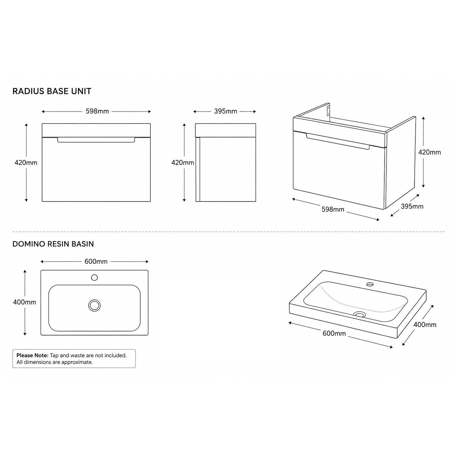 Radius 60 Wall Hung Base & Domino Basin