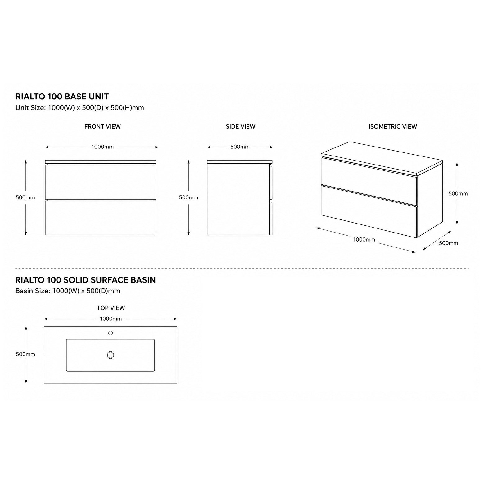 Rialto 100 2-Drawer Wall-Hung Vanity Unit