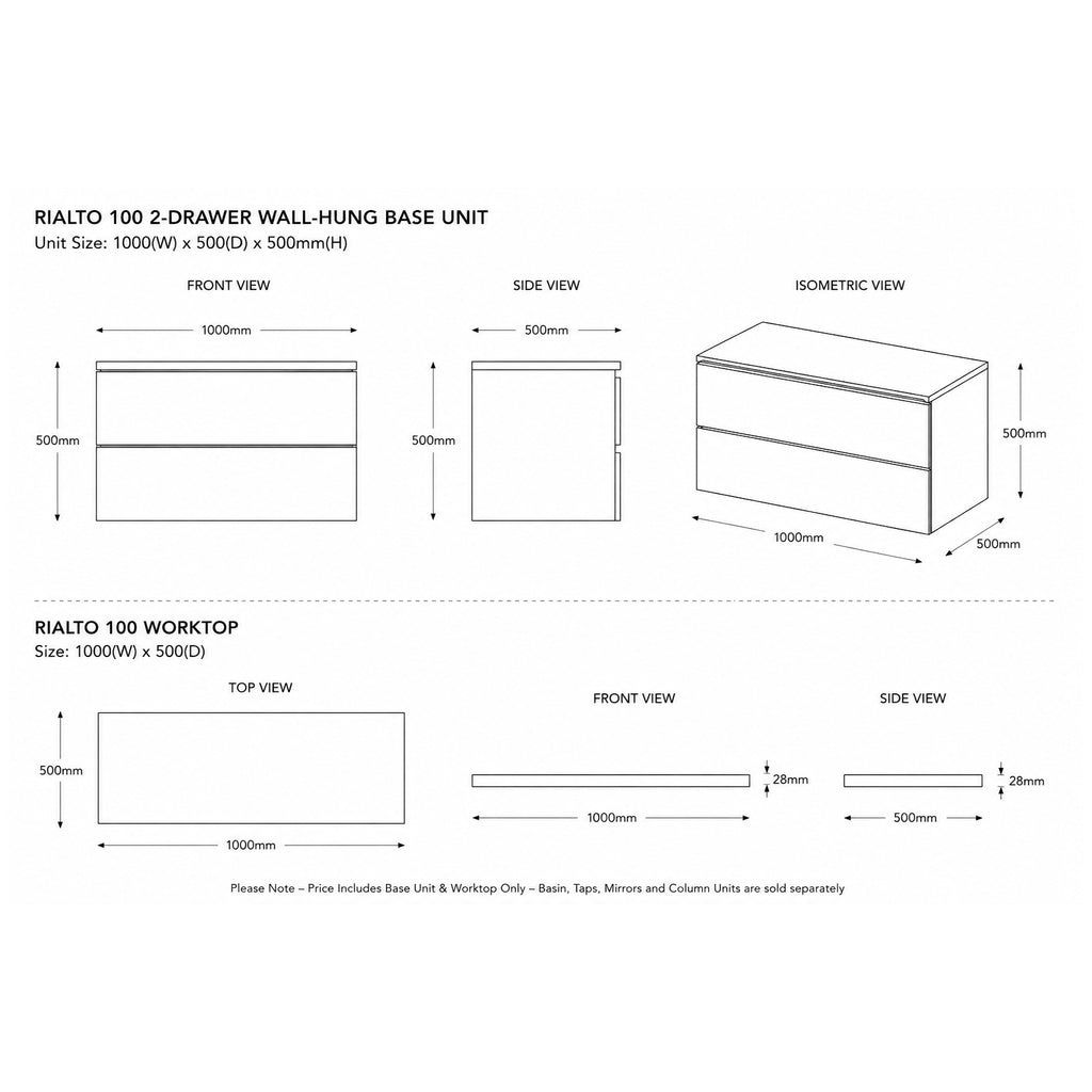 Rialto 100 2-Drawer Wall-Hung Unit & Vanity Basin