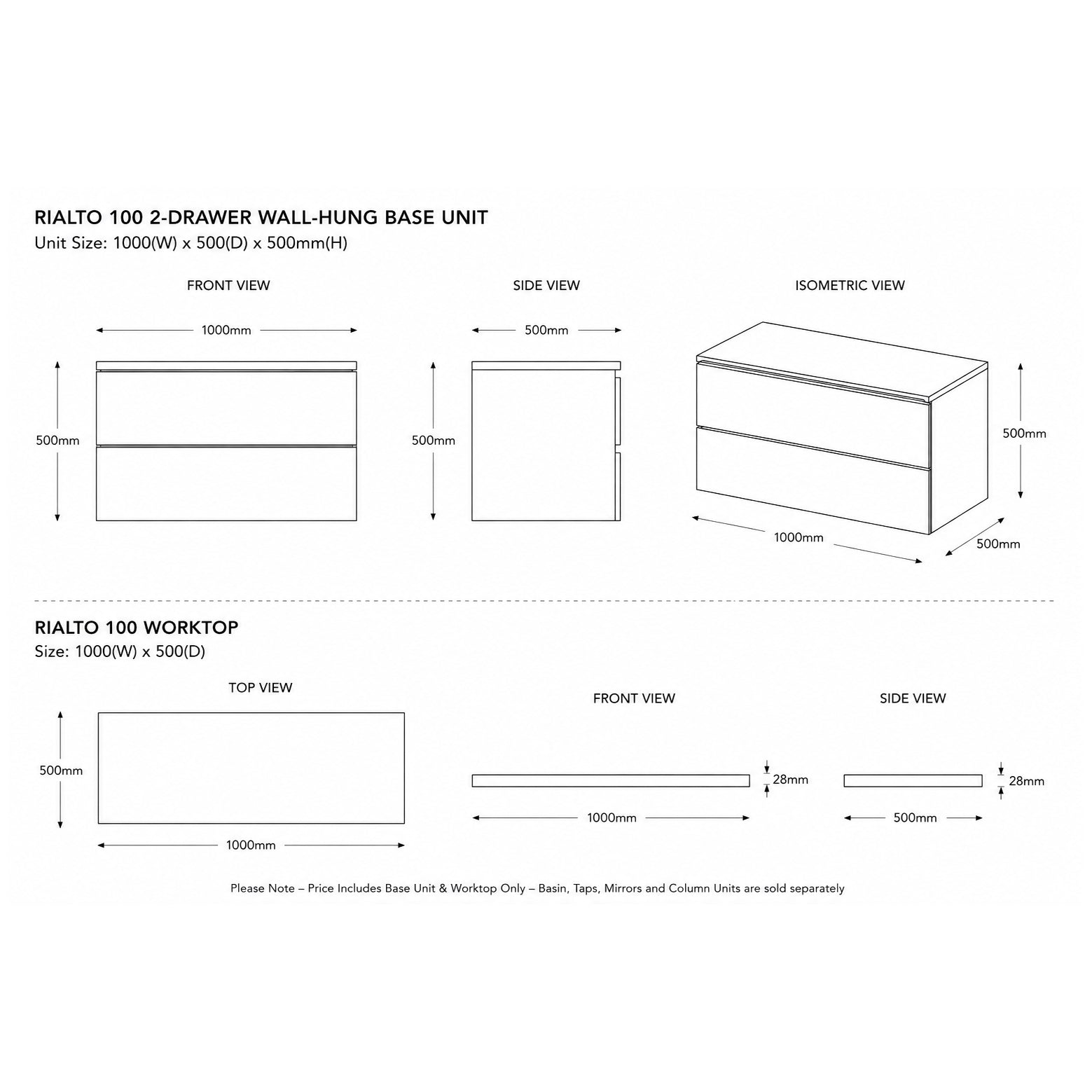 Rialto 100 2-Drawer Wall-Hung Unit & Vanity Basin