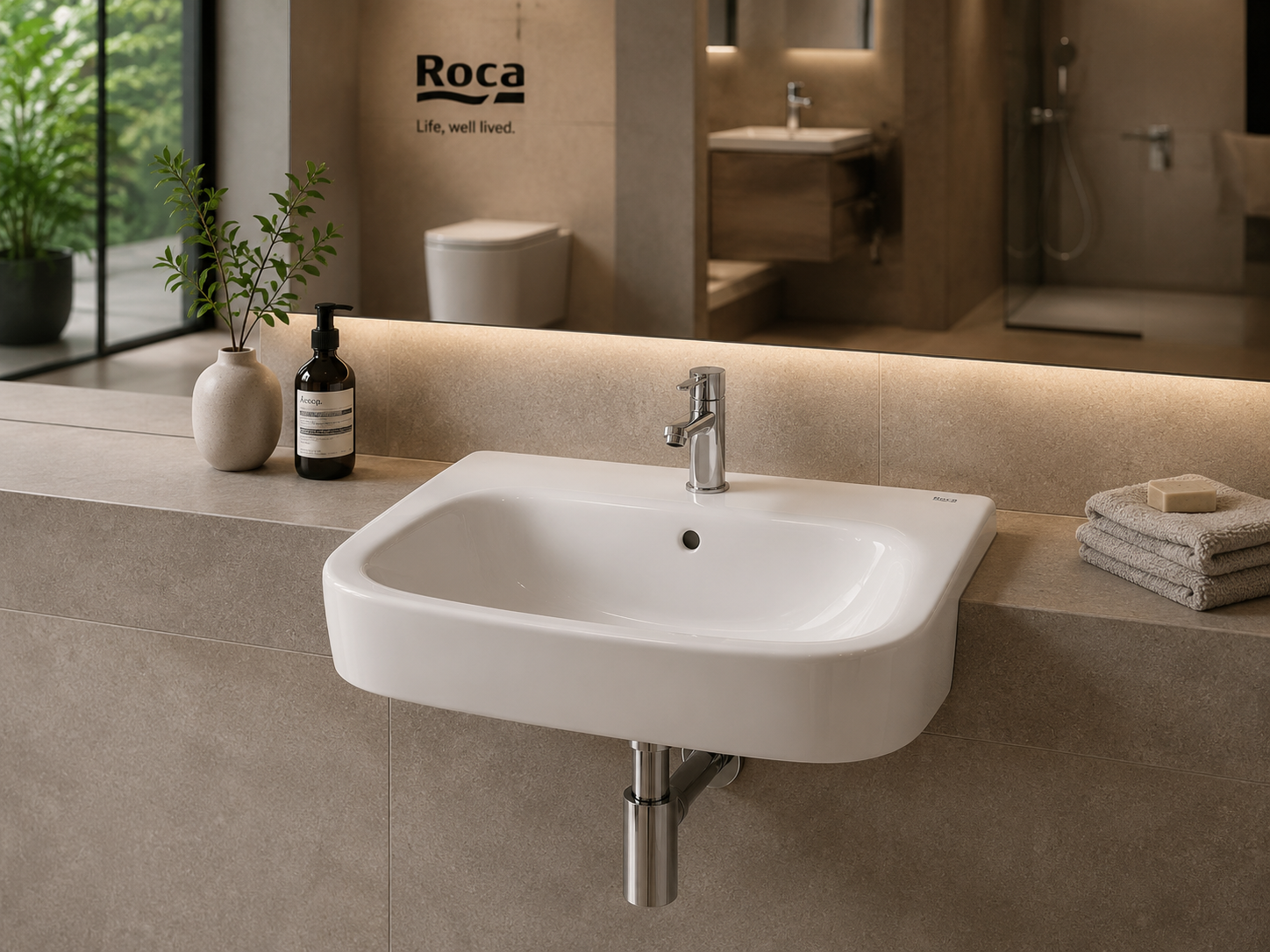 Roca Debba Semi-Recessed Basin - 520 x 400mm - 1 Tap Hole
