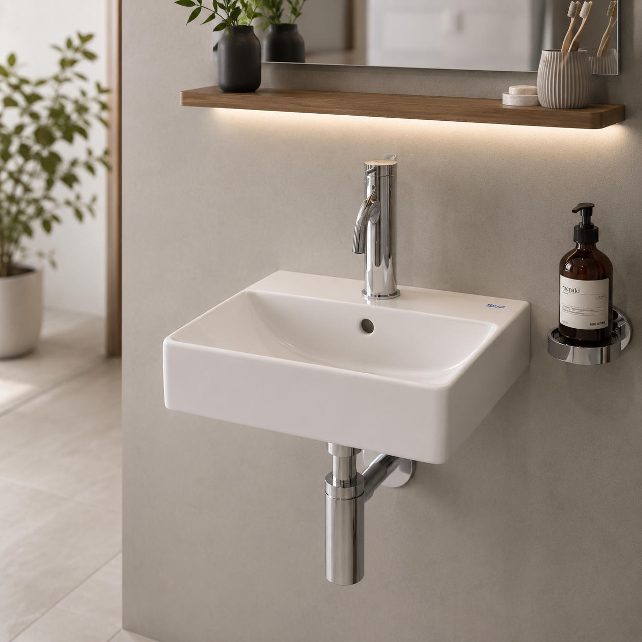 Roca Ona Compact 400 x 320mm 1 Tap Hole Basin
