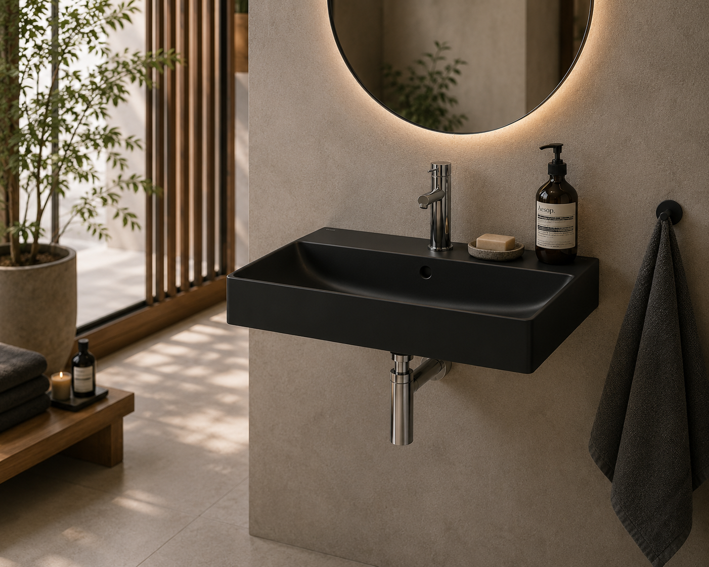Roca Ona Matt Black Wall-Hung Standard Basin