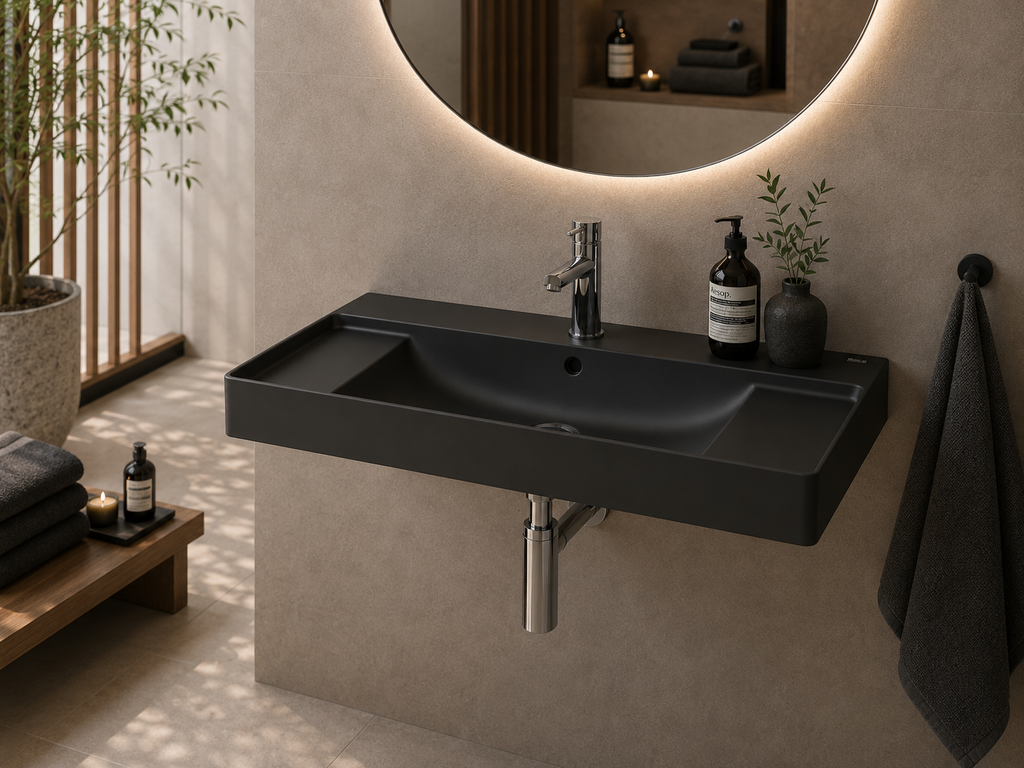 Roca Ona Matt Black Wall-Hung Standard Basin