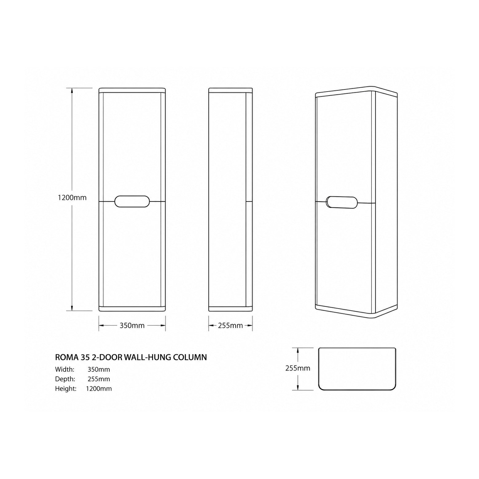 Roma 35 2-Door Wall-Hung Reversible Column - Graphite