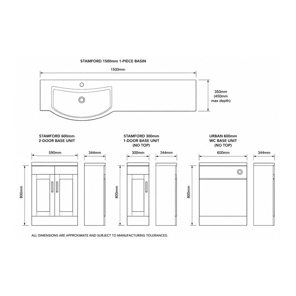 Stamford 1500mm 1-Piece Basin Combination - Pearl Grey