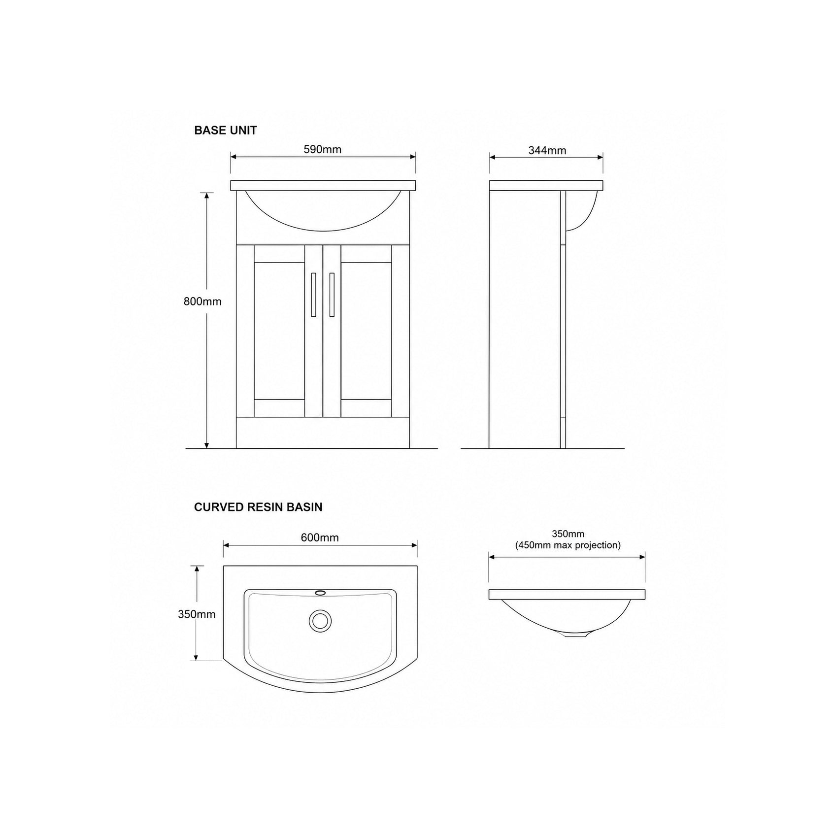 Stamford 60 Base Unit and Basin - Gloss White