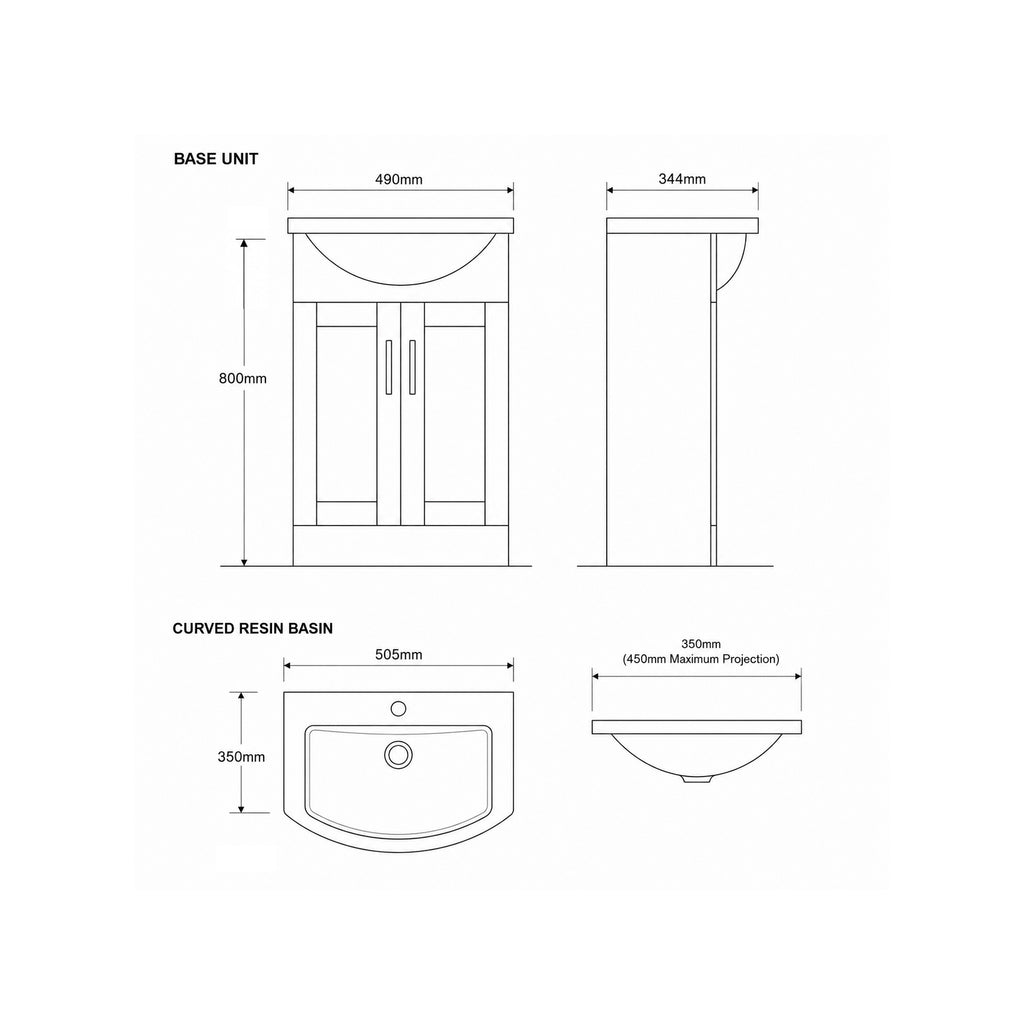 Stamford 50 Base Unit and Basin - Gloss White