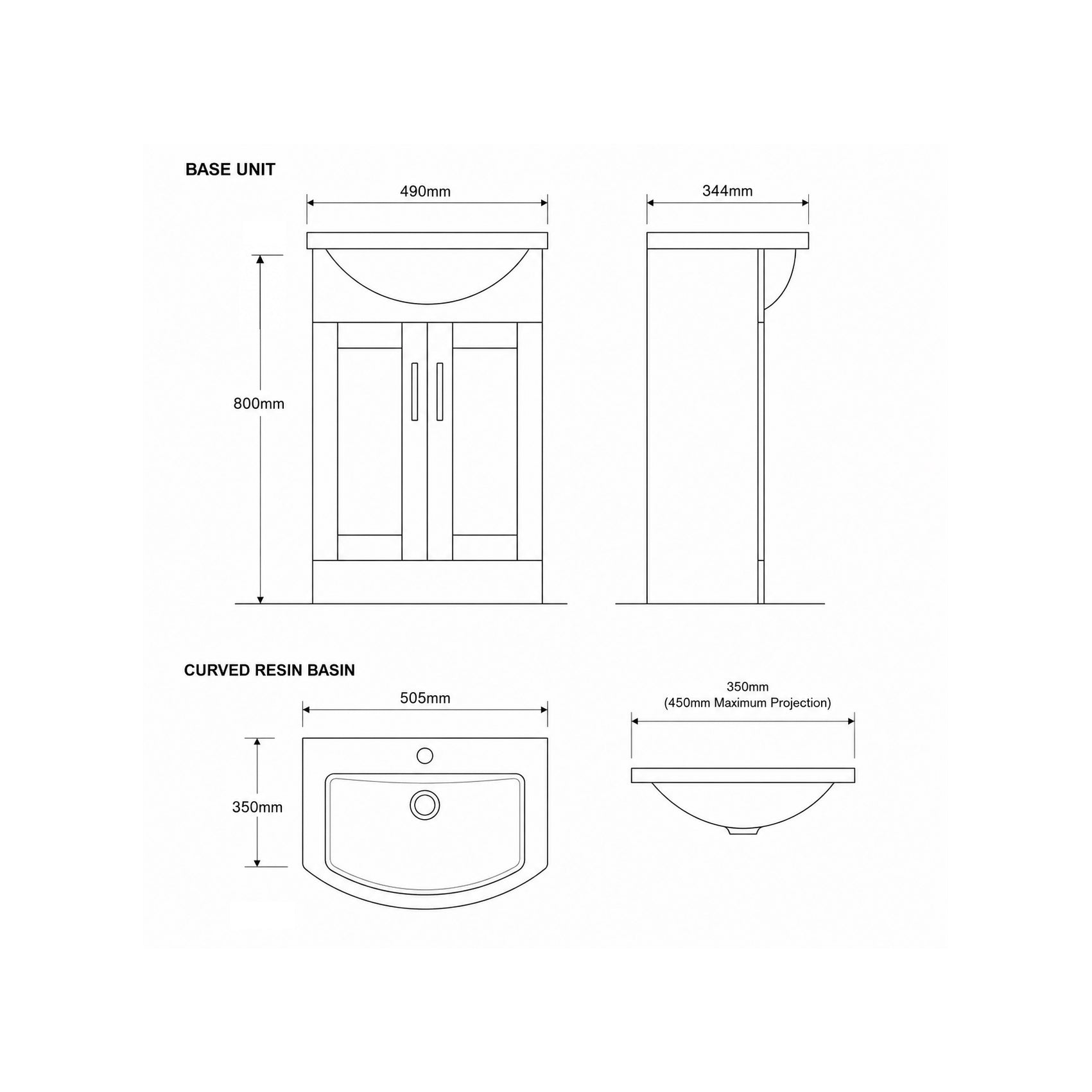 Stamford 50 Base Unit and Basin - Gloss White