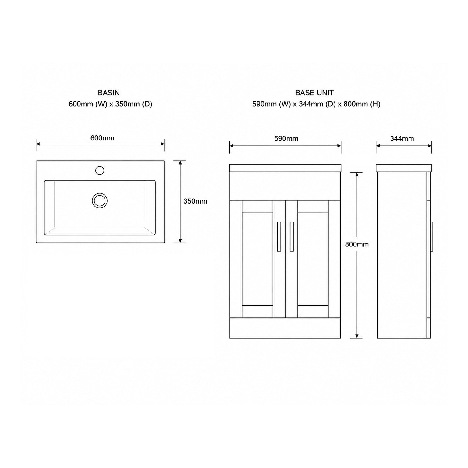 Stamford 60 Base Unit and Basin - Platinum Grey