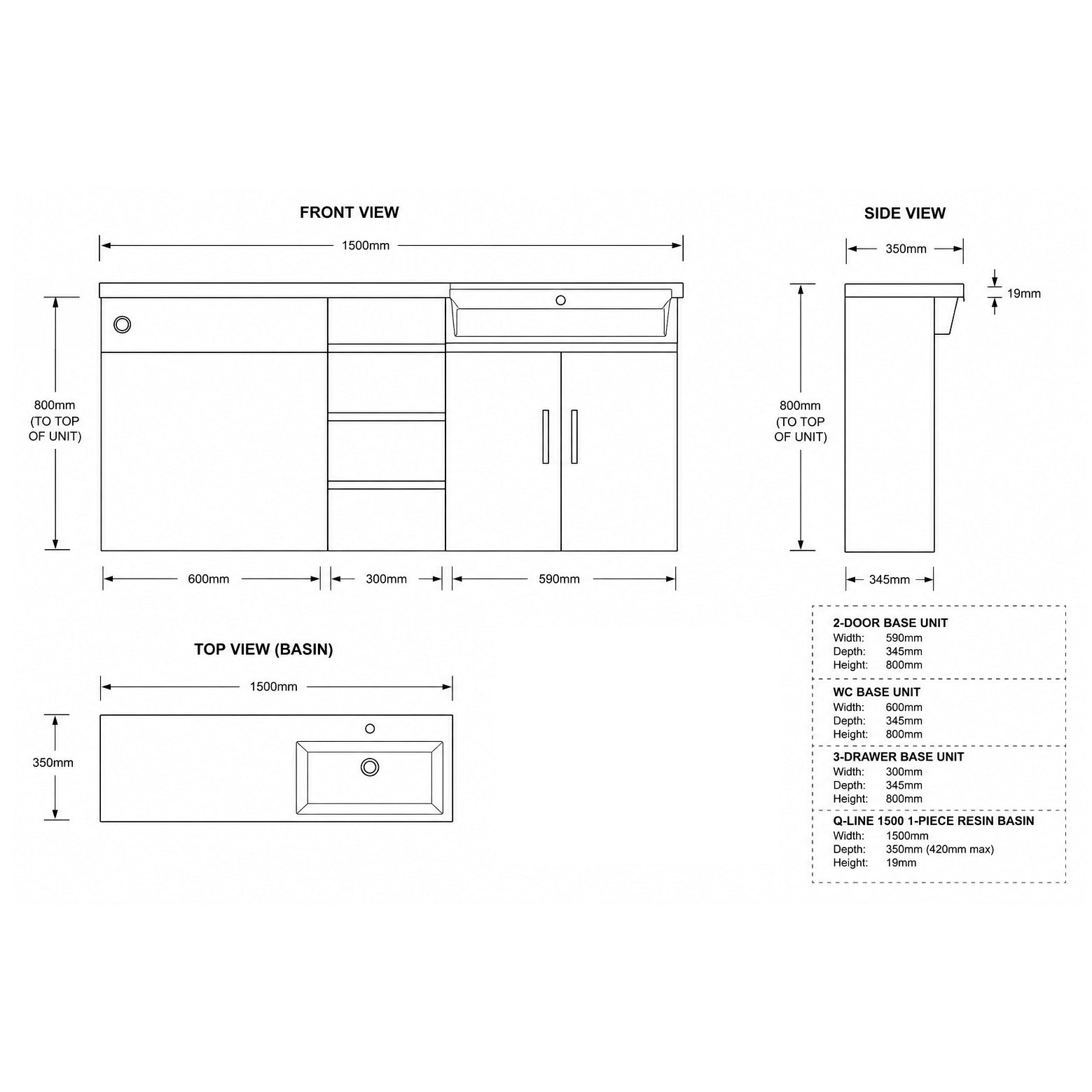 Urban 1500mm 1-Piece Basin Combination