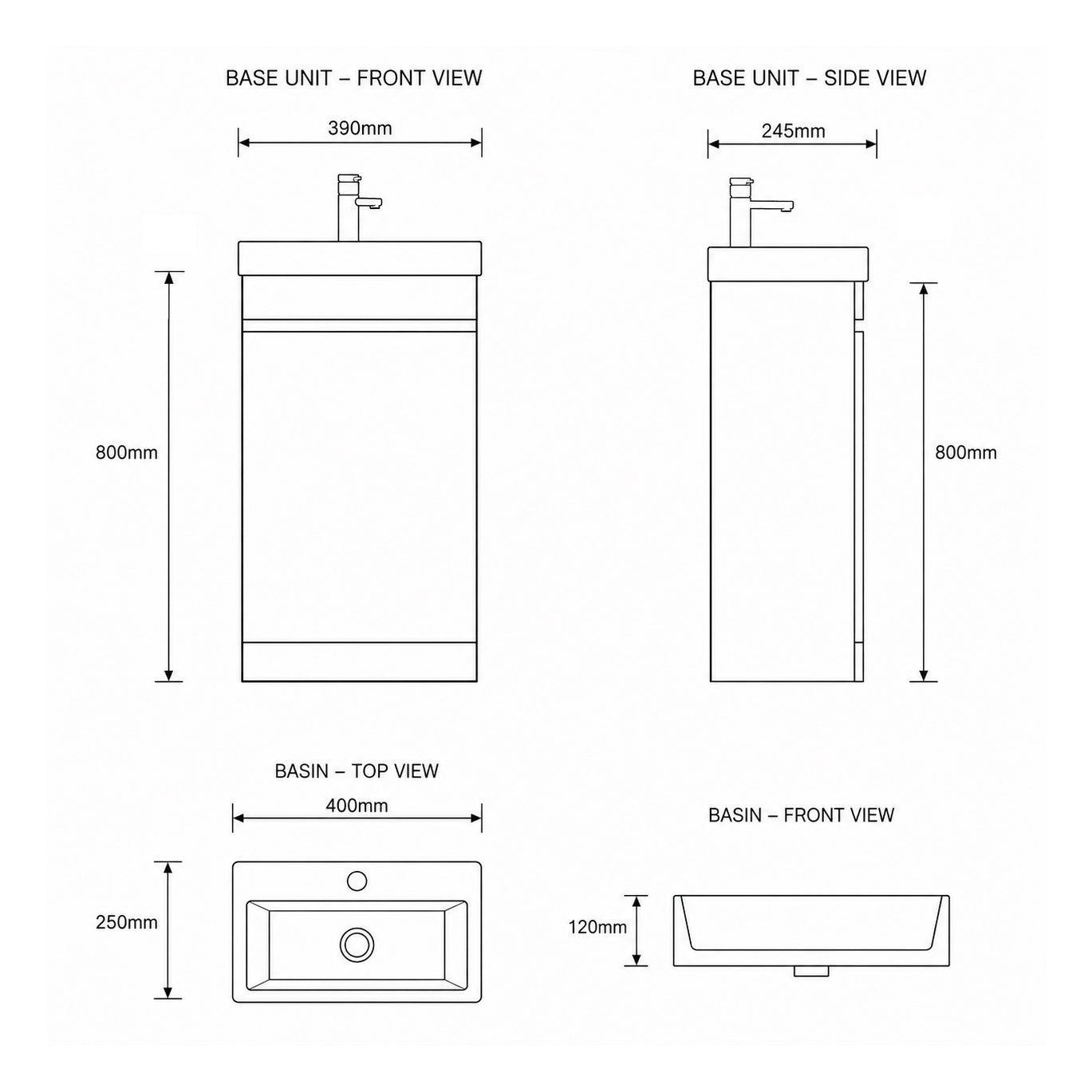 Urban 400mm Slimline Base Unit & Basin - Pearl Grey