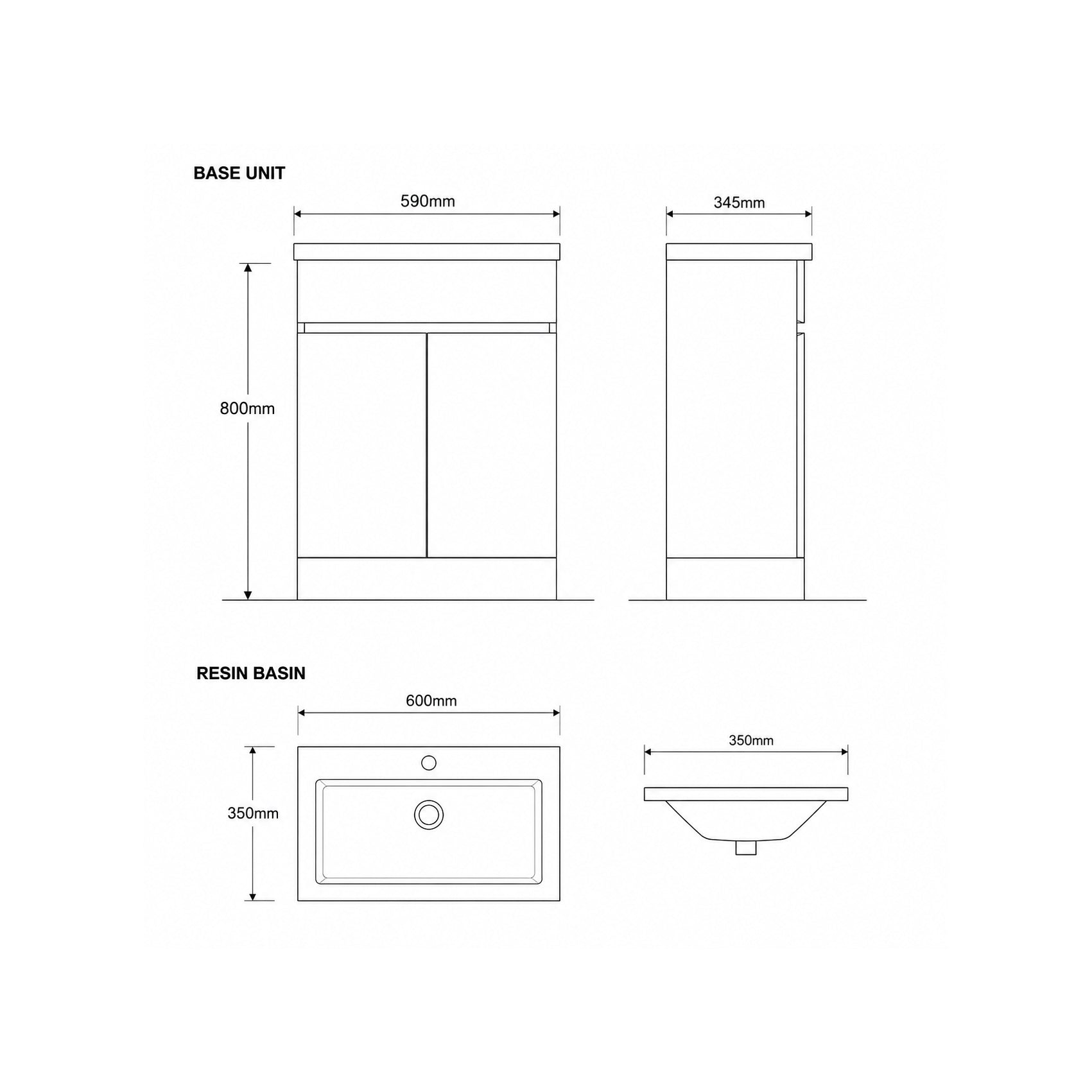 Urban 600mm Base Unit & Basin - Pearl Grey