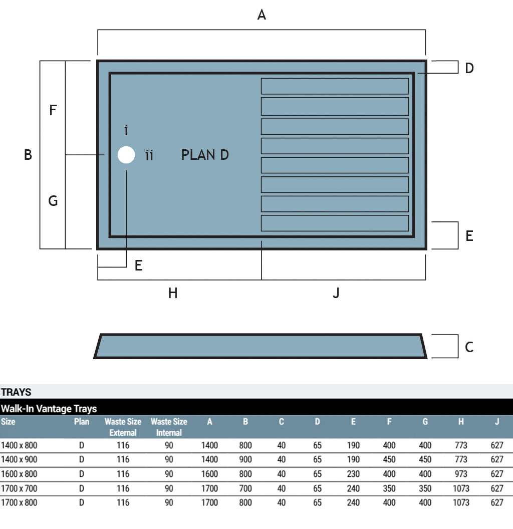 Vantage 40mm Walk In Trays