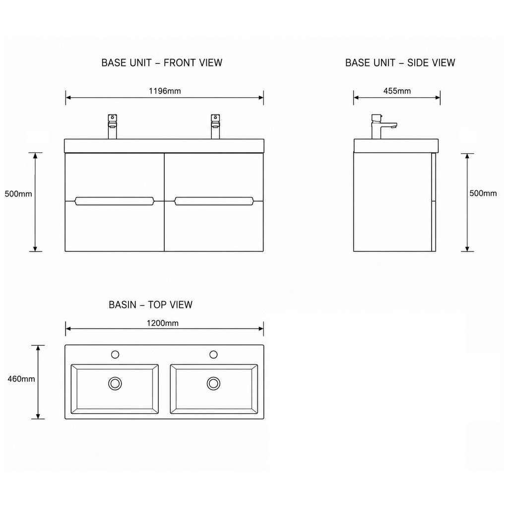 Zeto 1200mm Base Unit & Basin - White Gloss