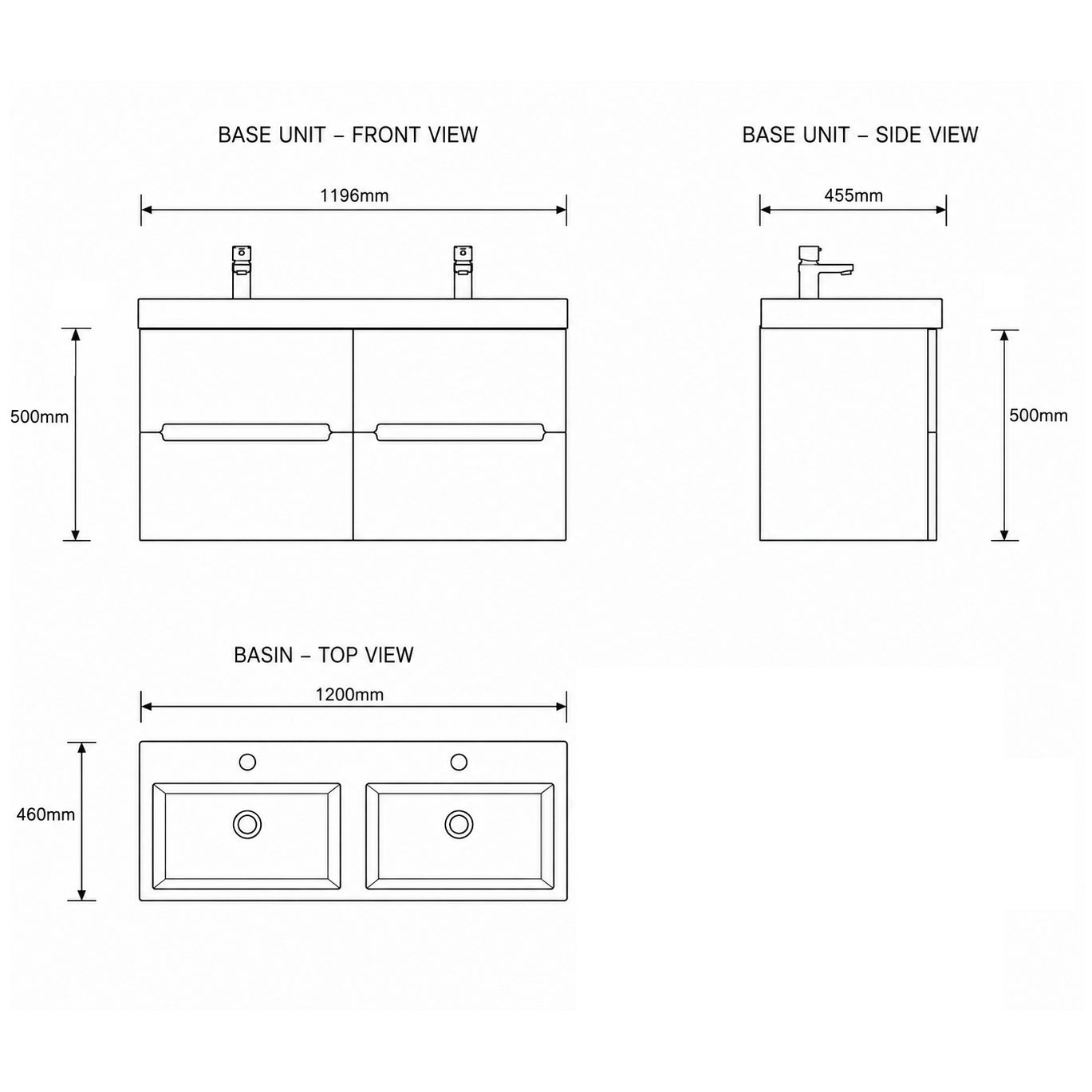Zeto 1200mm Base Unit & Basin - White Gloss