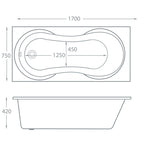 Alabama 1700 x 750mm Single Ended Bath - Superspec