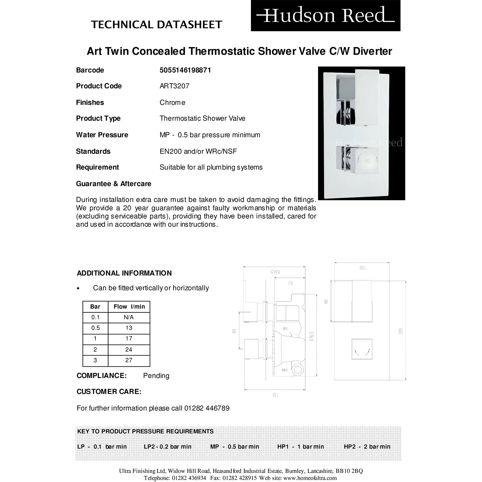 Hudson Reed Art Twin Thermostatic Shower with Diverter