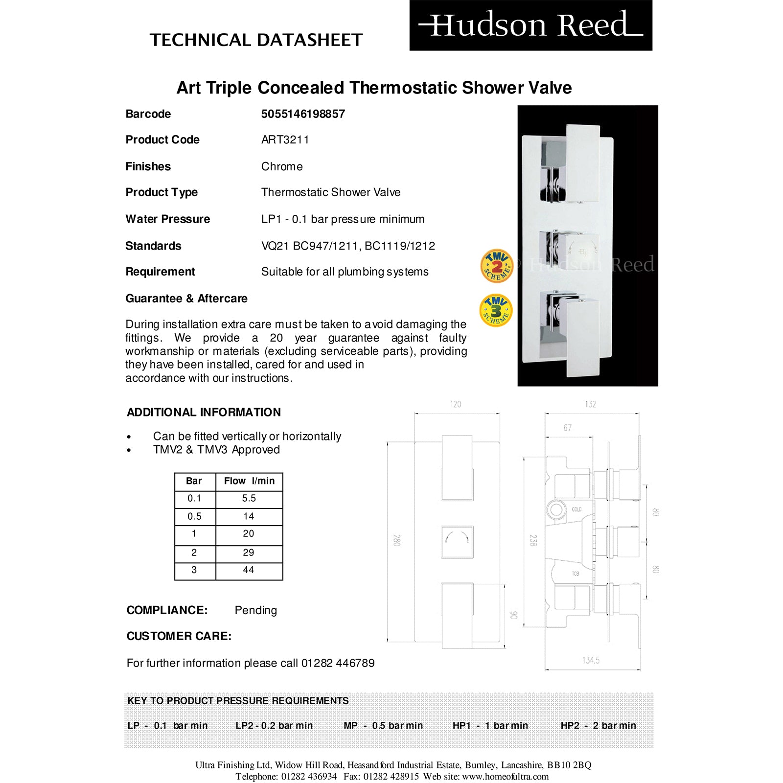 Hudson Reed Art Triple Thermostatic Shower