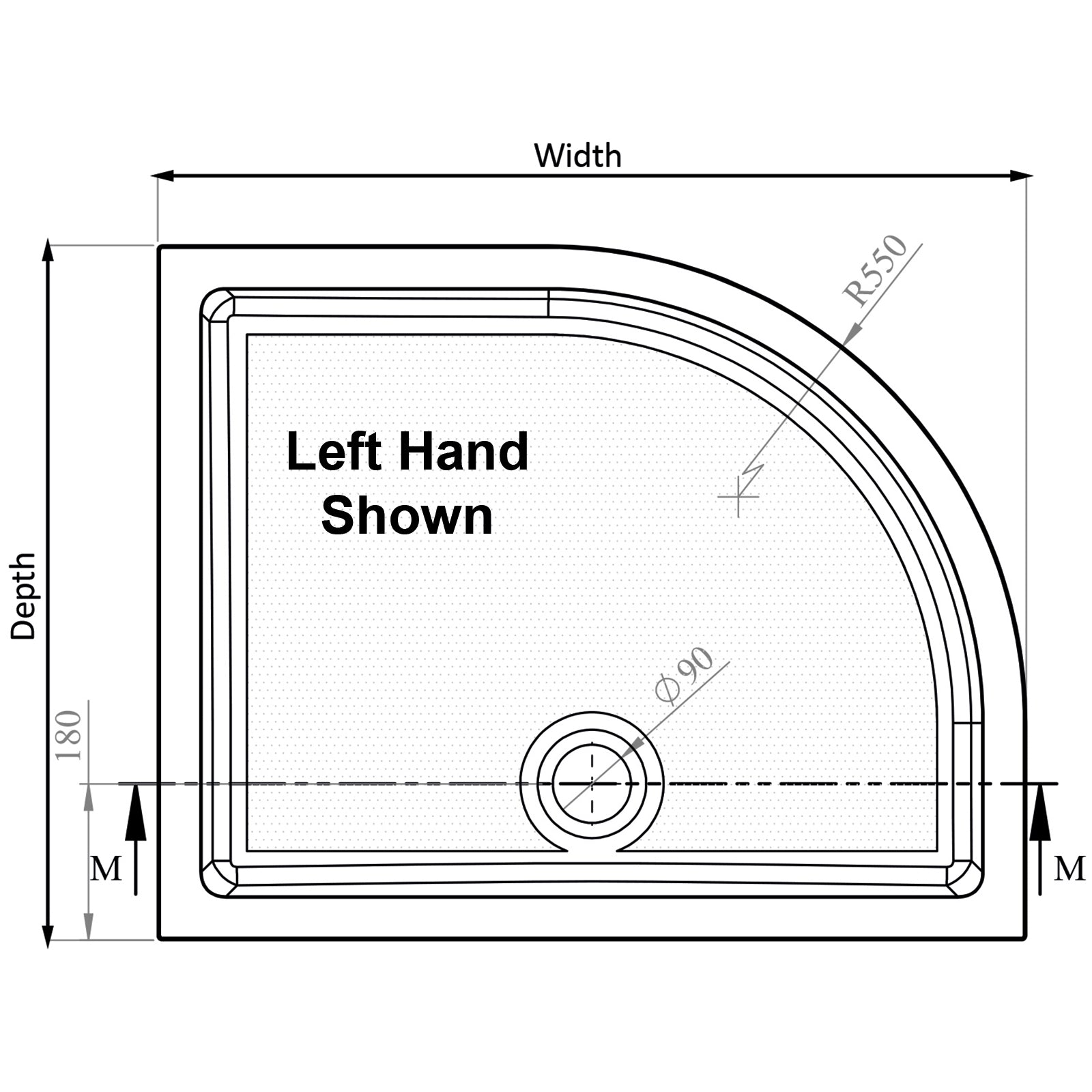Genesis 40mm Anti-Slip Quadrant Tray - 1000 x 800mm - LH