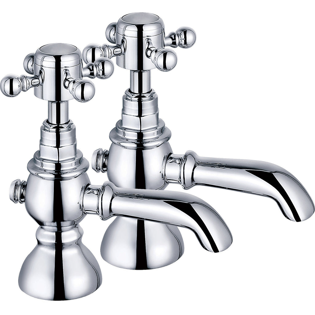 Ascent Nostalgic Chrome Basin Taps (Pair) – 2 Tap Hole Traditional Bathroom Taps