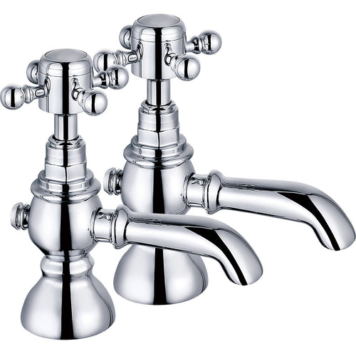 Ascent Nostalgic Chrome Basin Taps (Pair) – 2 Tap Hole Traditional Bathroom Taps