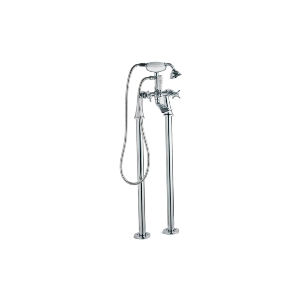 Edwardian Chrome Floorstanding Bath Shower Mixer Kit with Tap Legs