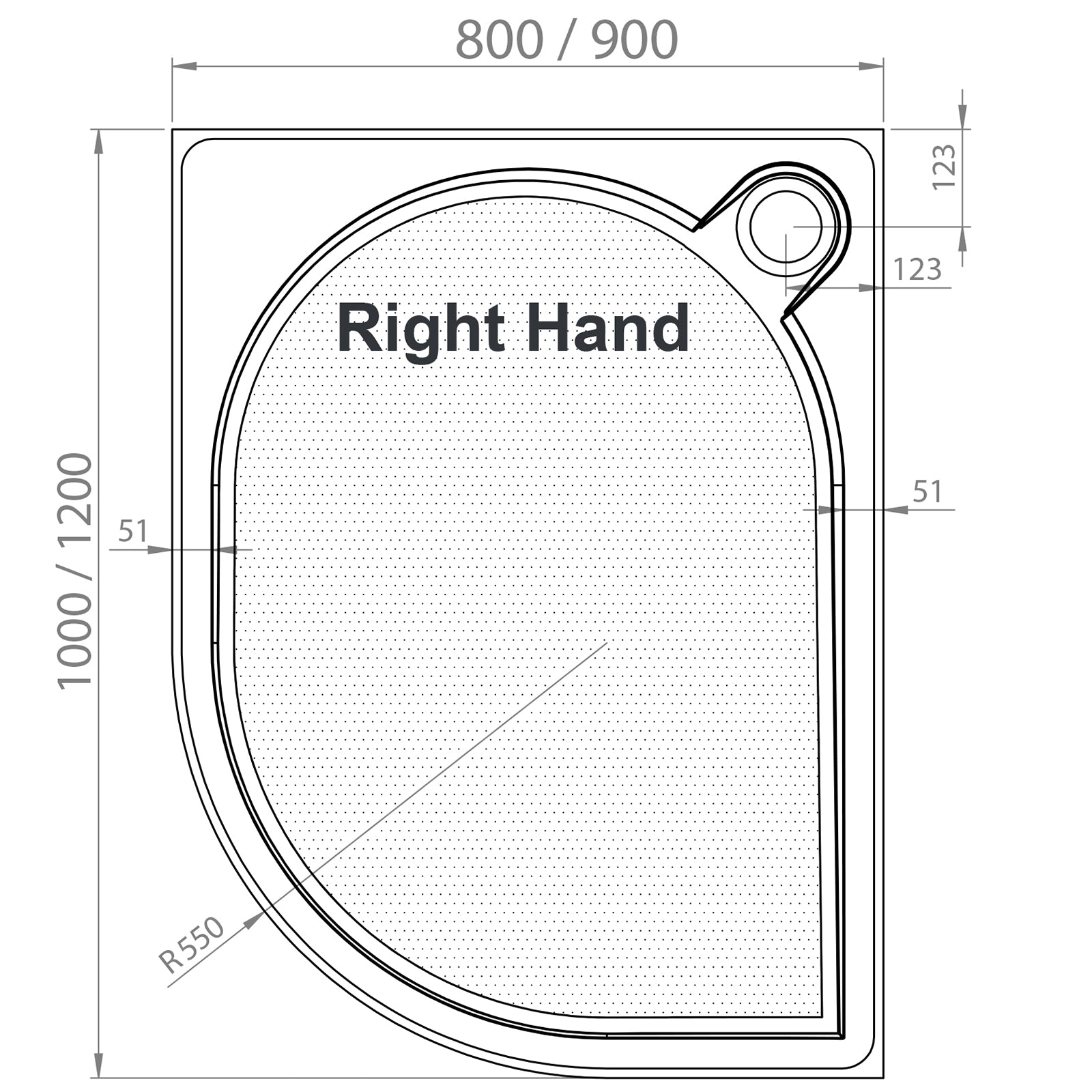 Ascent Premier 30mm Quadrant Tray - 1200 x 800mm - RH