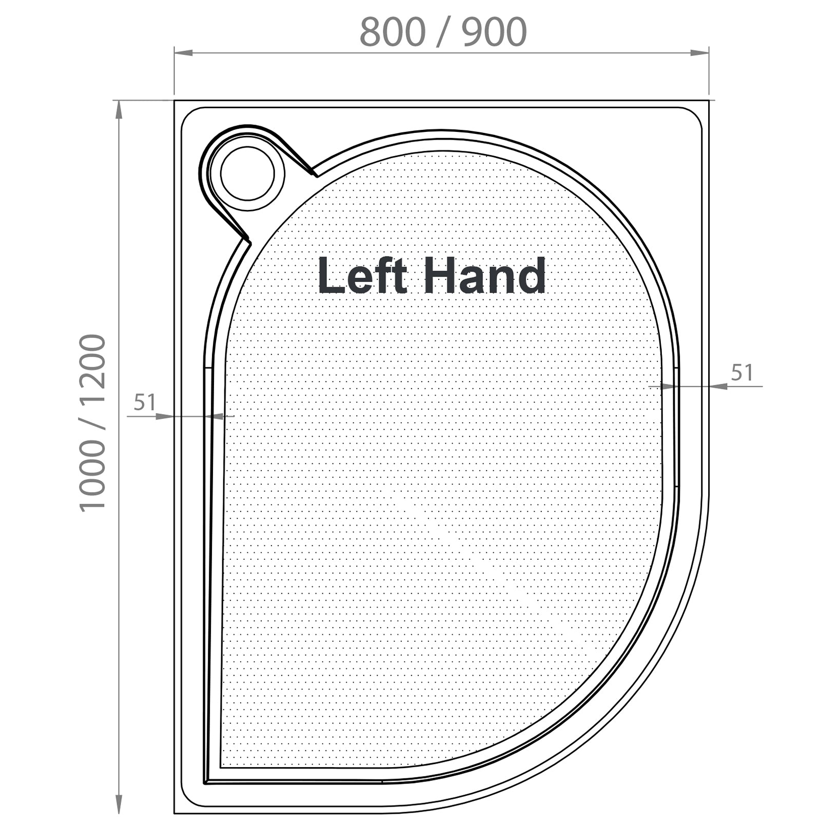Ascent Premier 30mm Quadrant Tray - 1200 x 900mm - LH