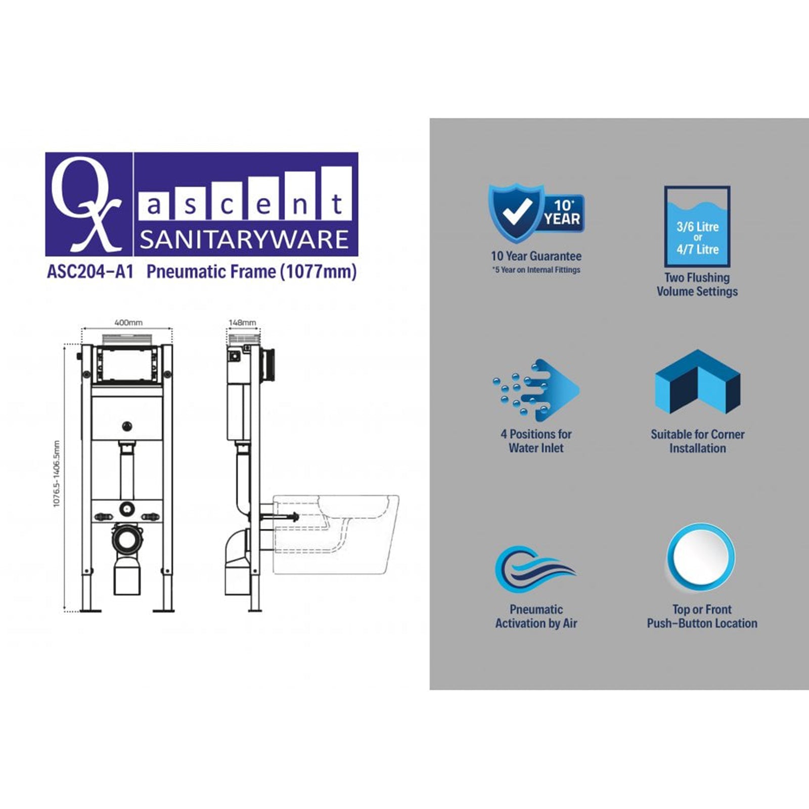 Ascent Pneumatic 1077mm Frame - Dual Flush