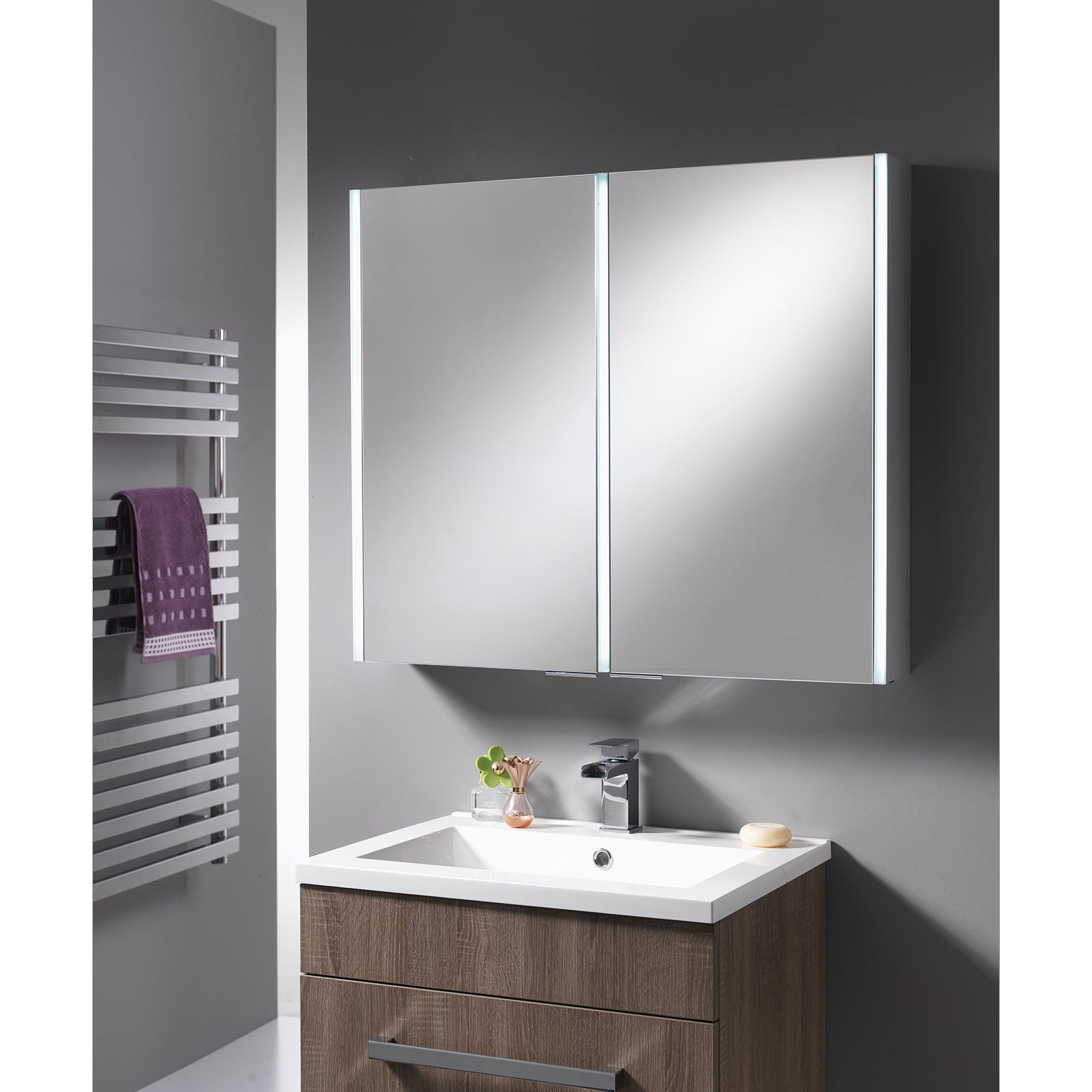 Calvus Mirrored Cabinets with LED Lights - 600mm
