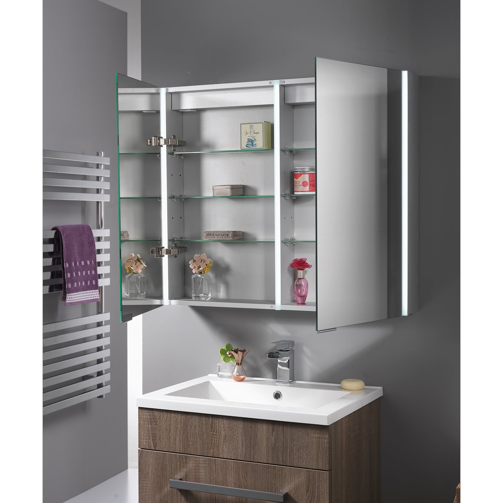 Calvus Mirrored Cabinets with LED Lights - 600mm