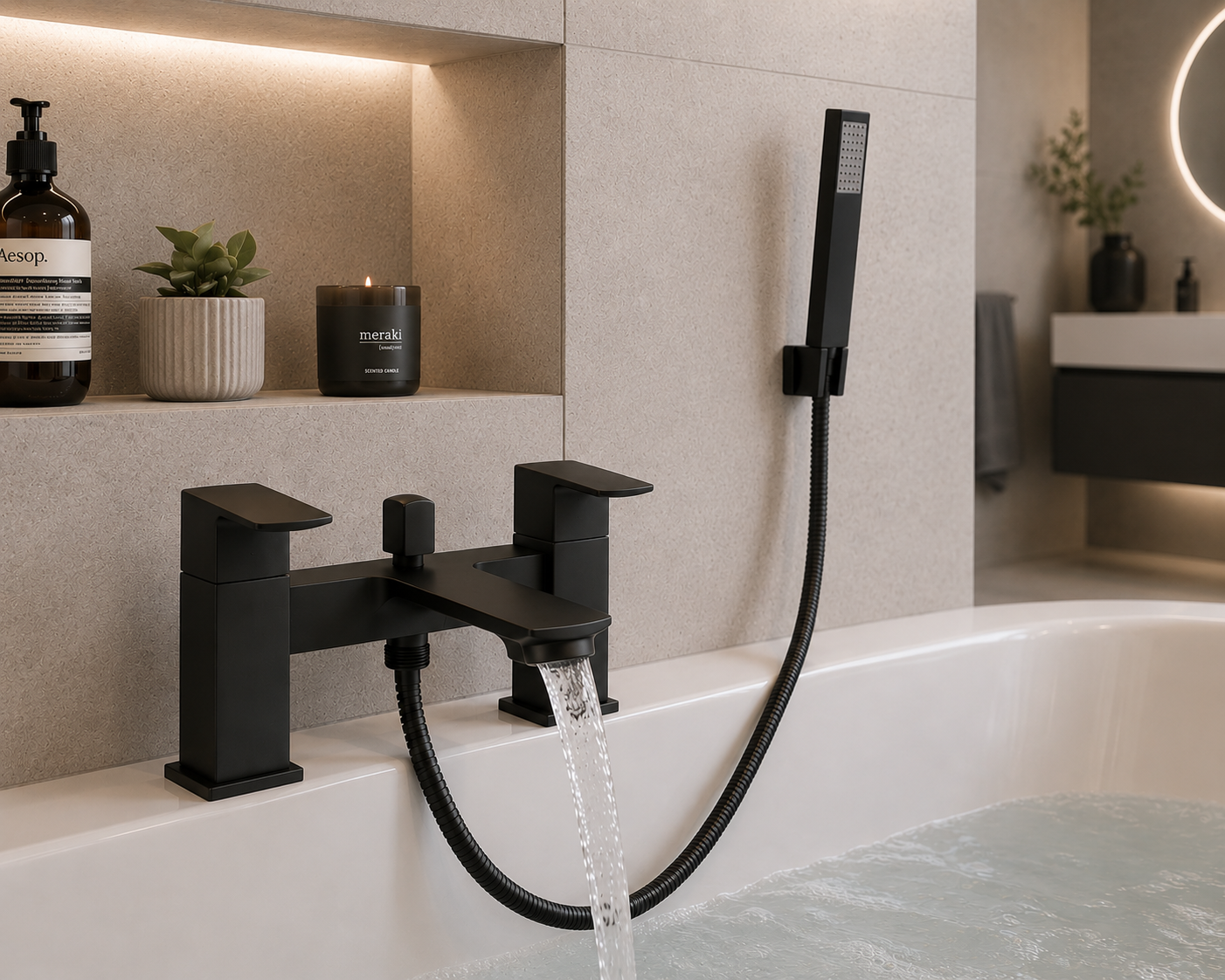 Ascent Kansas Matt Black Bath Filler Tap – Deck Mounted