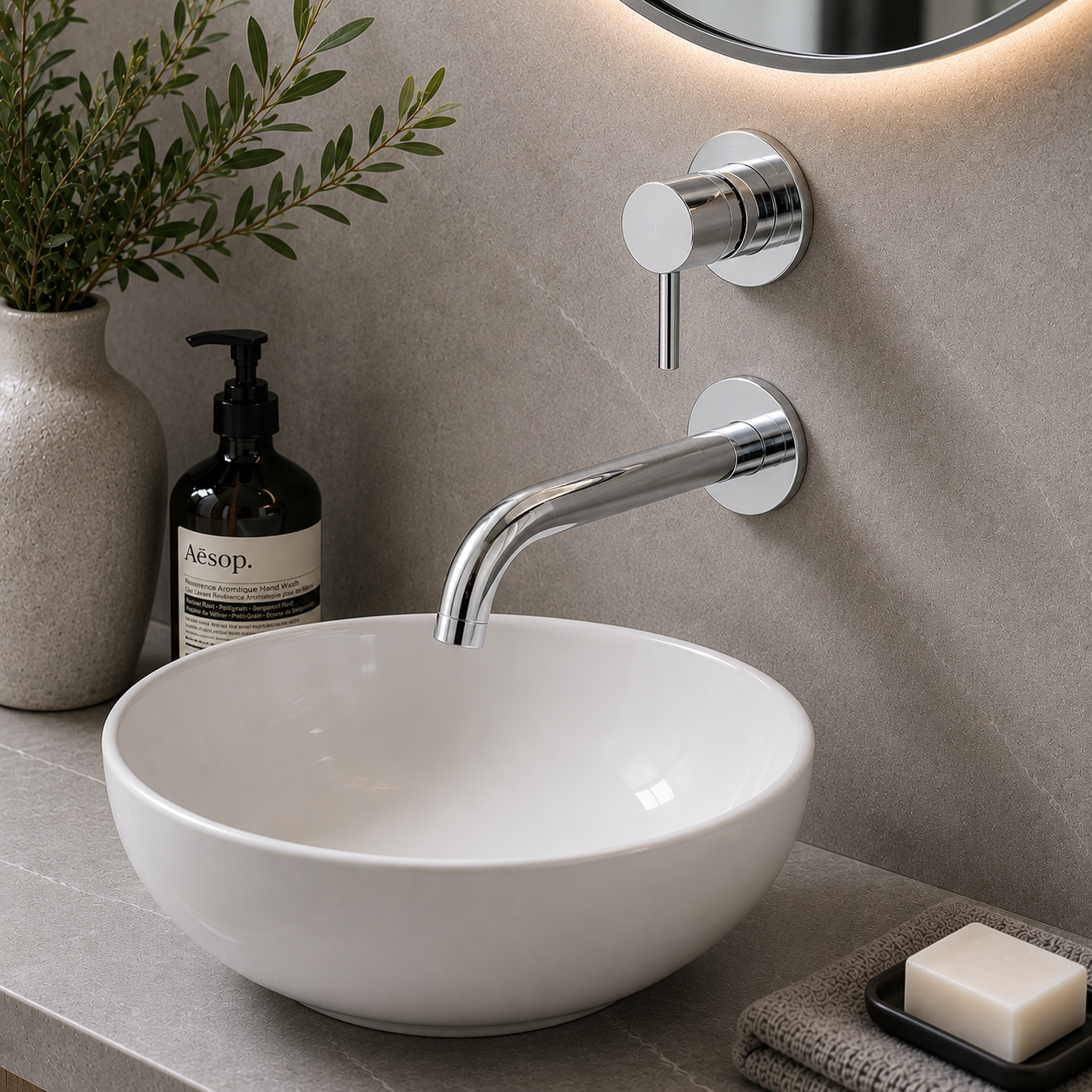 Ascent Tuscany Chrome Wall Mounted Basin Filler Tap
