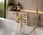Ascent Tuscany Brushed Brass Bath Shower Mixer Tap with Shower Kit – Deck Mounted