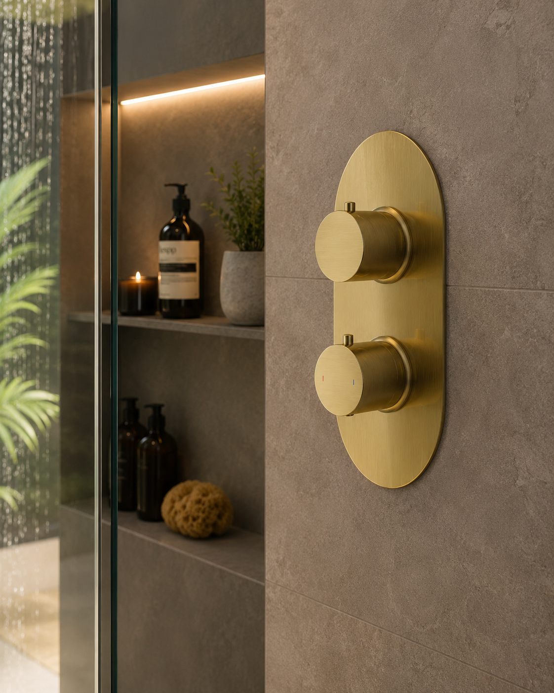 Ascent Tuscany Brushed Brass Twin Thermostatic Shower Valve – 2 Outlet
